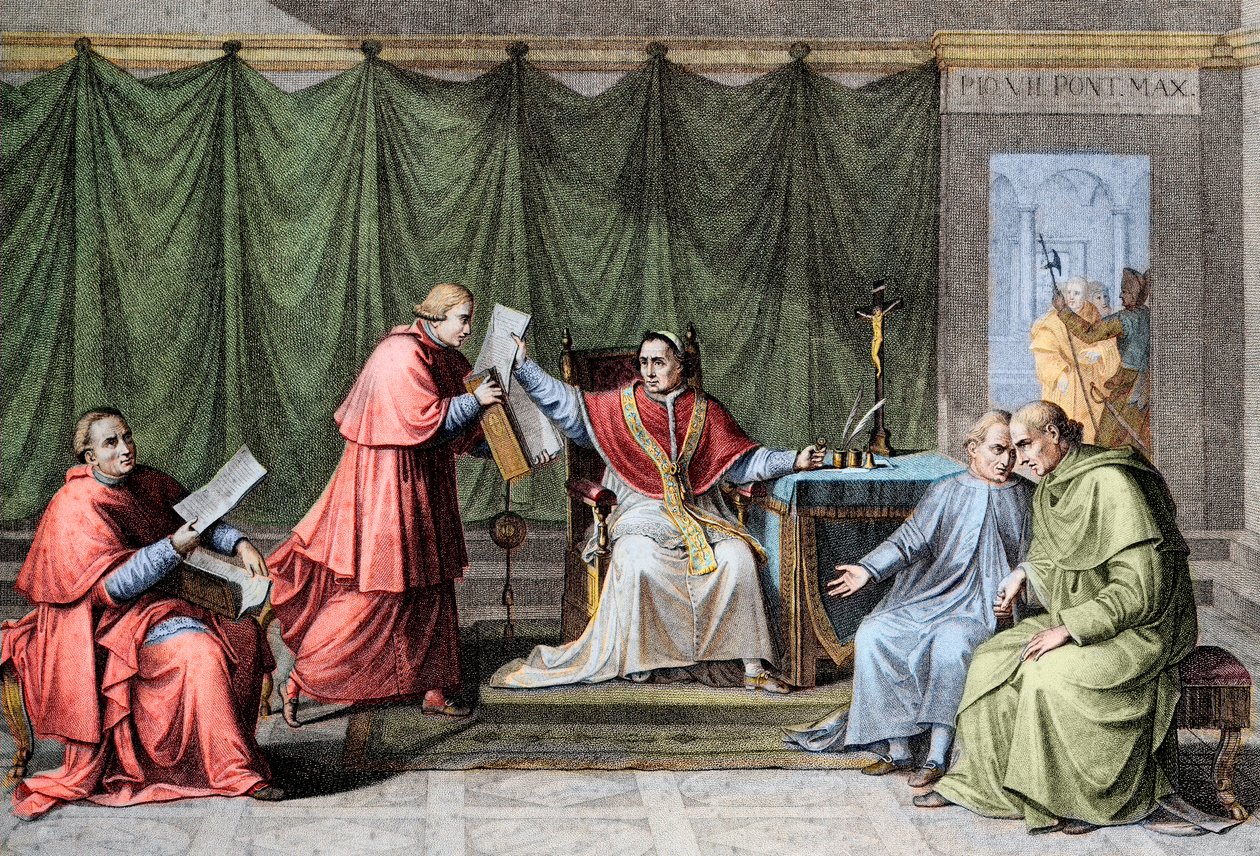 Konkordatet av 1801 - Underskrift av konkordatet mellom Frankrike og den hellige beleiringen (Saint Siege), av pave Pius VII (Pius) (1742-1823), 15. august av Unknown artist