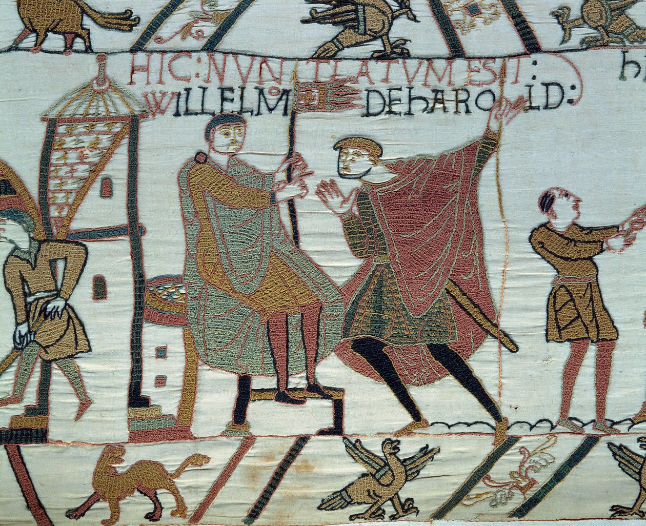 Erobringen av England av hertugen av Normandie Vilhelm Erobreren (1027-1087) i 1066: en utkikk rapporterer fakta om Harold II til William i slaget ved Hastings. Detalj av Bayeux-teppet eller broderi av dronning Mathilde av Unknown artist