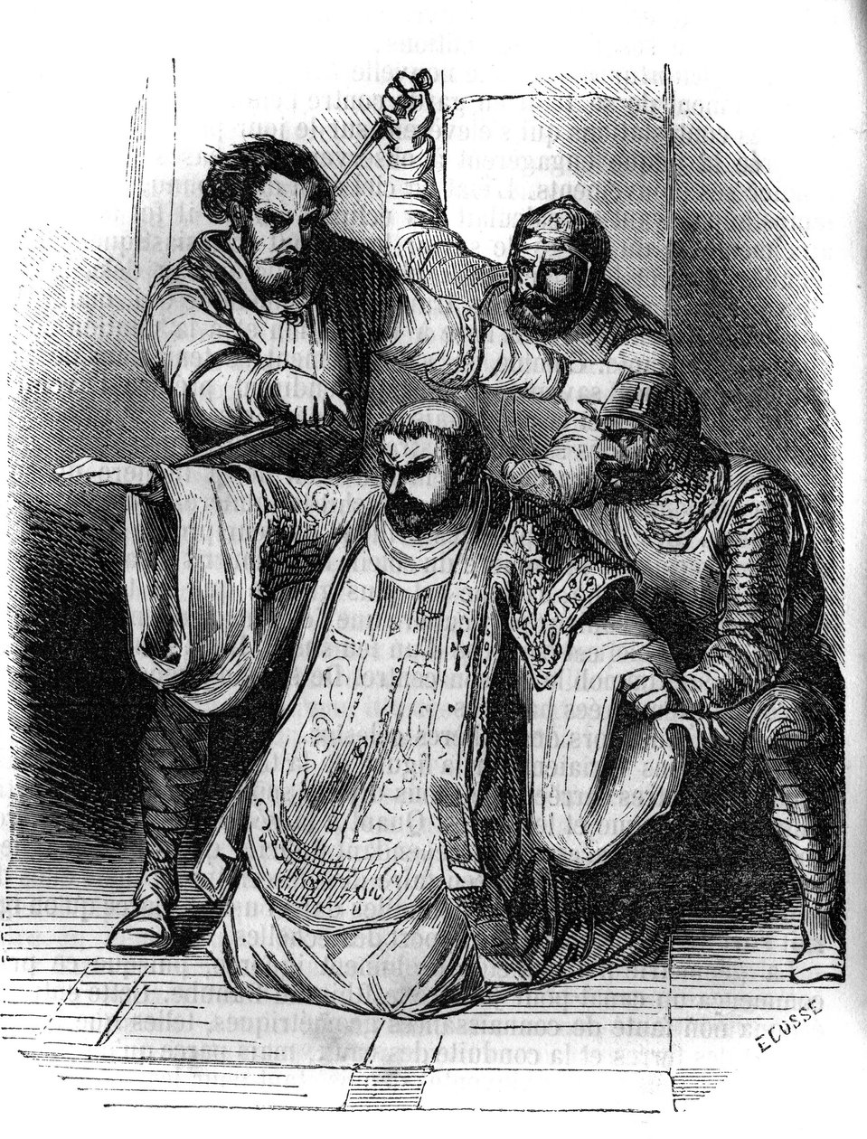 Conspiracy against Charlemagne, 792: a lord surprises the conversation between conspirators planning the murder of the King of the Franks. Among them, Pepin the Bossu (769-811), son of Charlemagne. Engraving of the 19th century. av Unknown artist