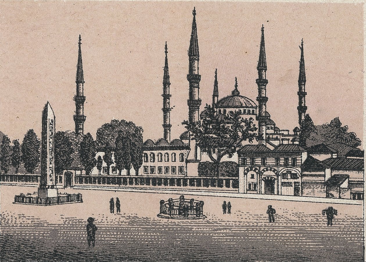 Konstantinopel, Tyrkia: utsikt over moskeen til Sultan Achmed (Moskeen til Sultan Achmed). i "" Verden illustrerer 168 visninger"" Udatert (slutten av 1800-tallet) av Unknown artist