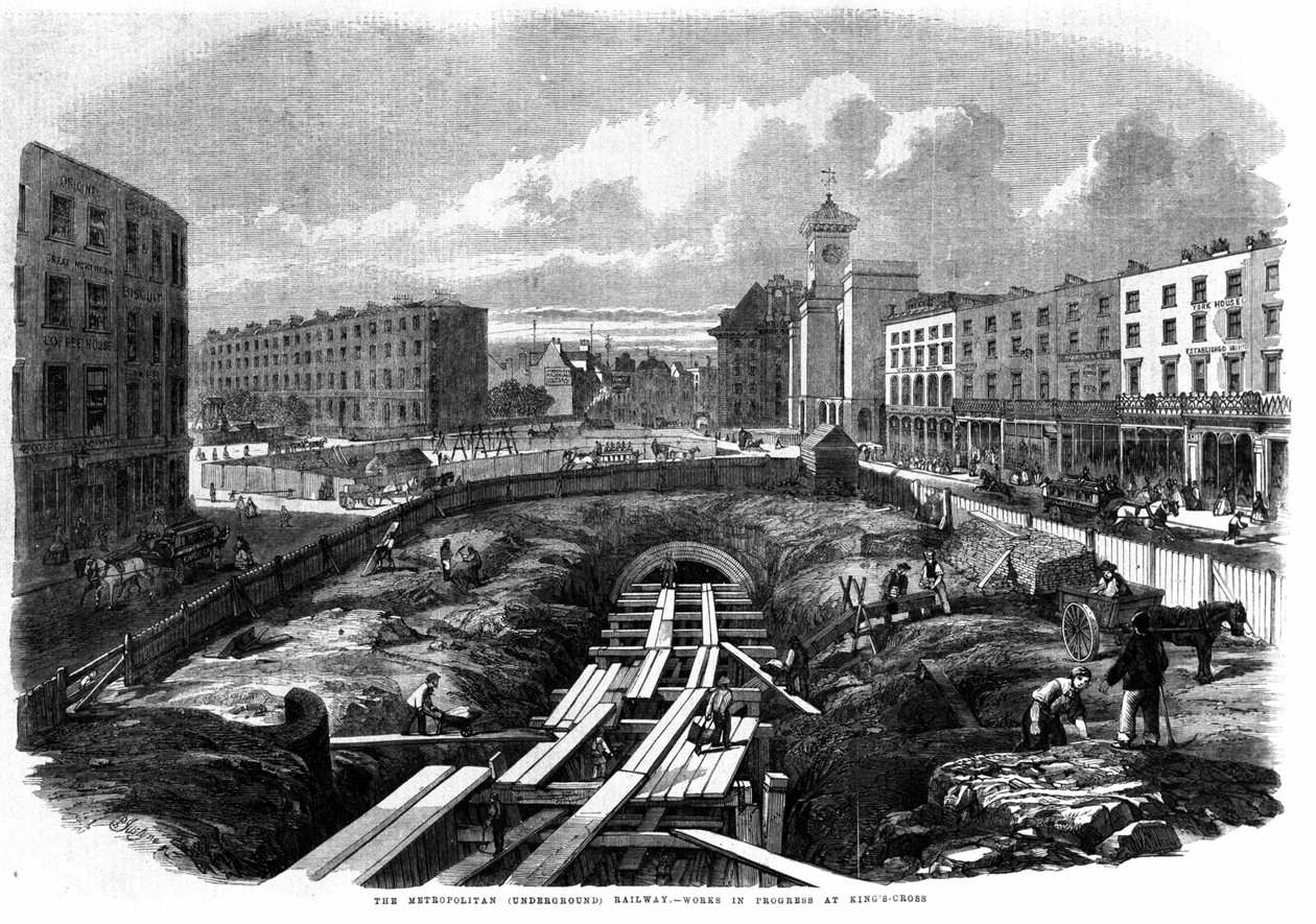 Bygging av London Metro i 1850: arbeider ved King Cross. av Unknown artist