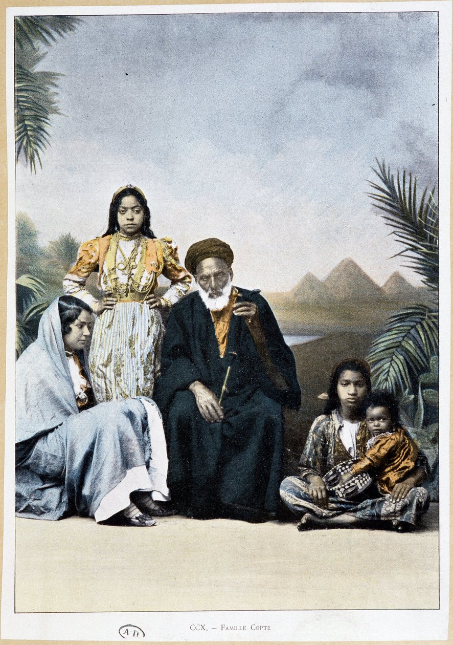 Koptisk familie i Egypt - fotokrom, slutten av 1800-tallet av Unknown artist