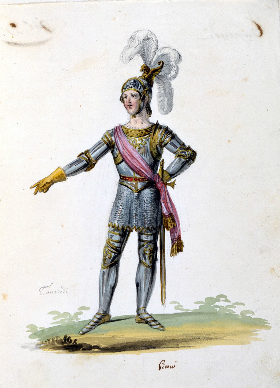 Kostyme for karakteren til Tancrede tegner av Gironi for operaen "Tancredi" "(Tancrede) av Gioacchino Rossini. 1813 av Unknown artist