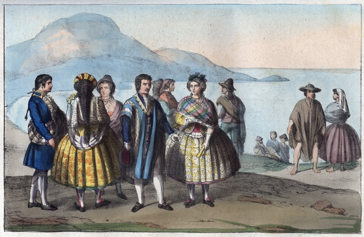 Costumes of the people of Concepcion, Chile - engraving from “” Usi e Costumi di Tutti i i Popoli dell