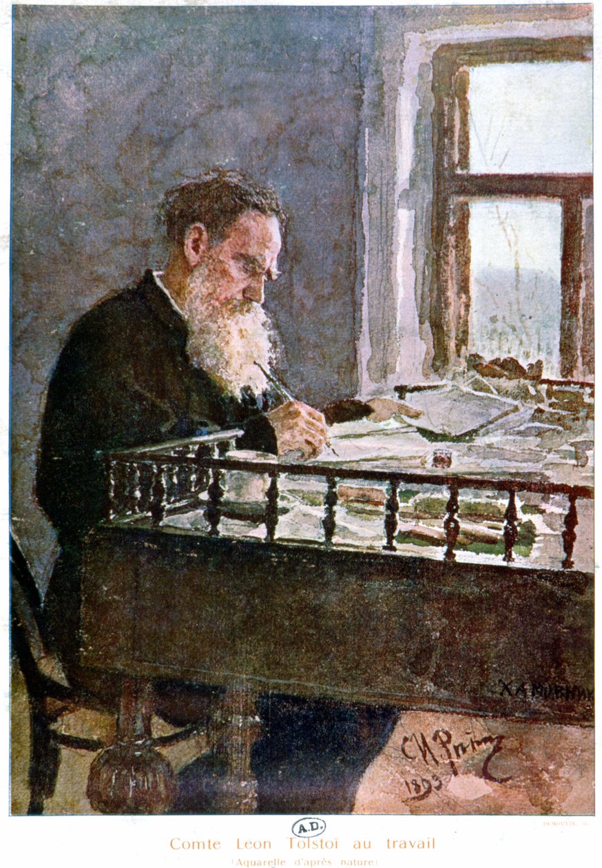 Grev Tolstoj skriver - akvarell etter naturen av Unknown artist