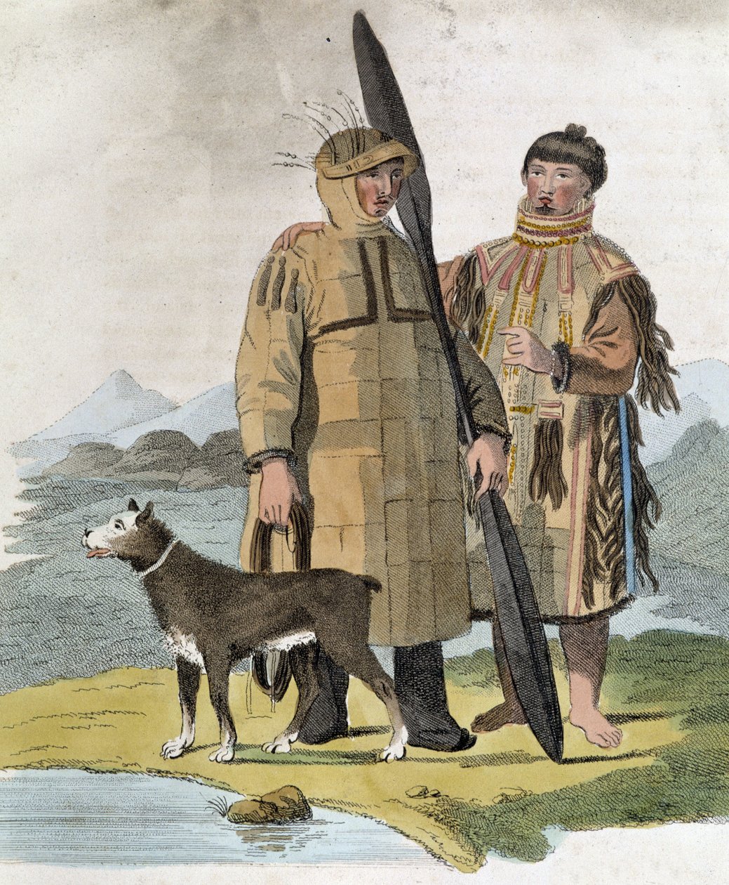 Par fra en russisk provins og hunden deres - gravering av Unknown artist
