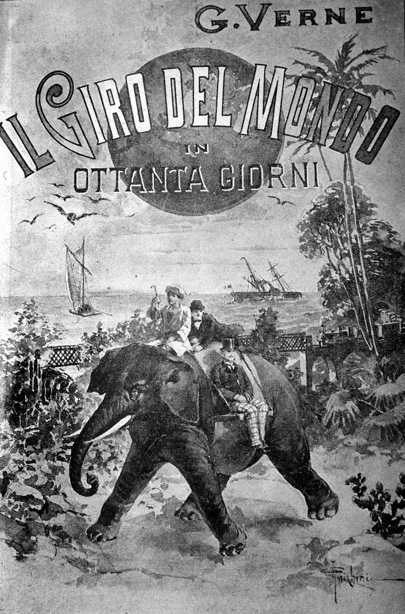 Forside av Around the World in 80 Days av Jules Verne (1828 - 1905). av Unknown artist