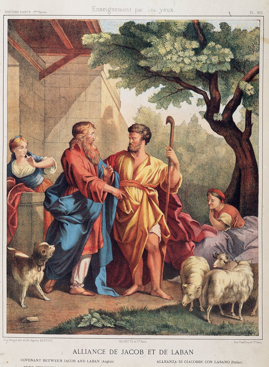 Jakobs og Labans pakt i "Hellig historie", red. Hachette av Unknown artist