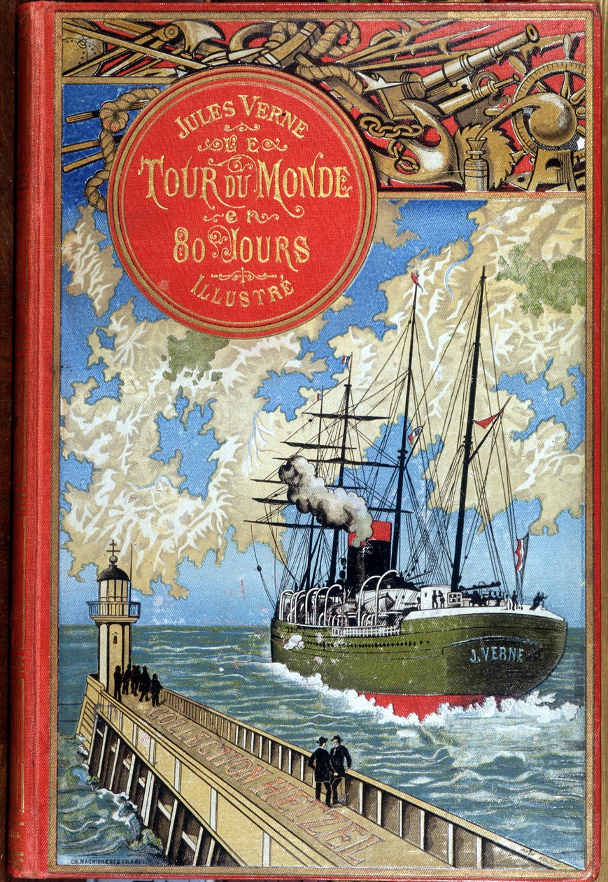 Cover "Around the World in 80 Days" av Jules Verne, red. Hetzel av Unknown artist