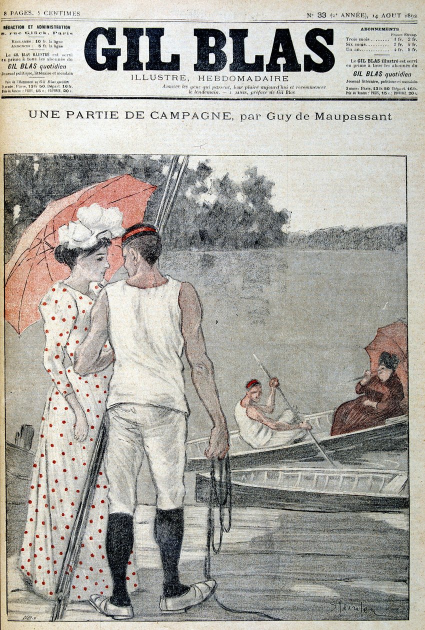 Cover av "" Gil Blas"" som illustrerer "" En del av kampanjen""" av Guy de Maupassant. 14.08.1892. av Unknown artist