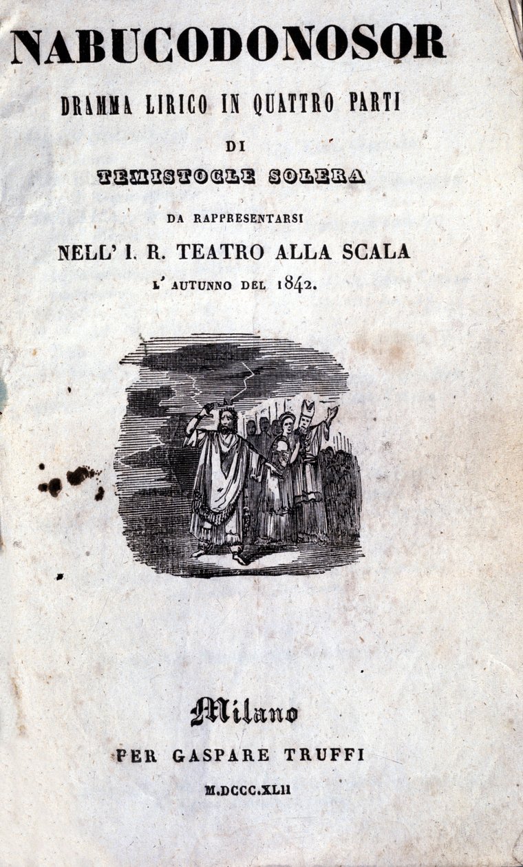 Omslag til den første librettoen til Nabucco av Giuseppe Verdi (1813 - 1901), som først ble kalt Nabucodonosor av Unknown artist