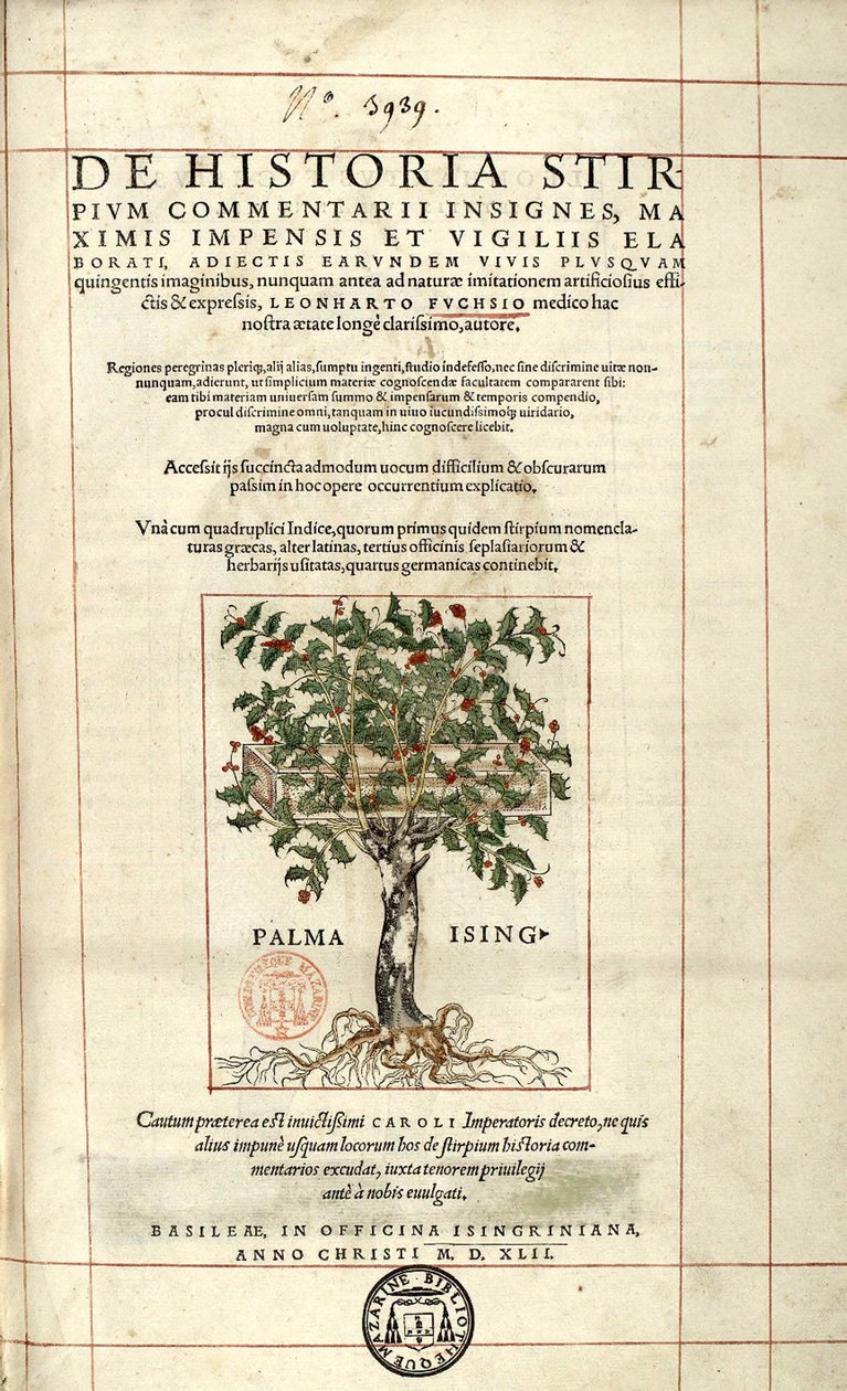 Forside ""On the History of Racine-kommentarer merker,..." av Leonhart Fuchs av Unknown artist