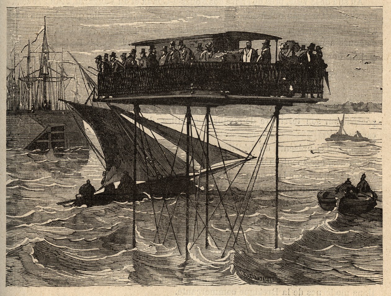 Kraner fra Saint-Malo til Saint-Servan - (Saint Malo a Saint Servan) gravering i "" PATRIE"" - BESKRIVELSE PACUREQUIREE DE LA FRANCE EN 6 BIND AV LUCIEN HUARD - slutten av 1800-tallet av Unknown artist