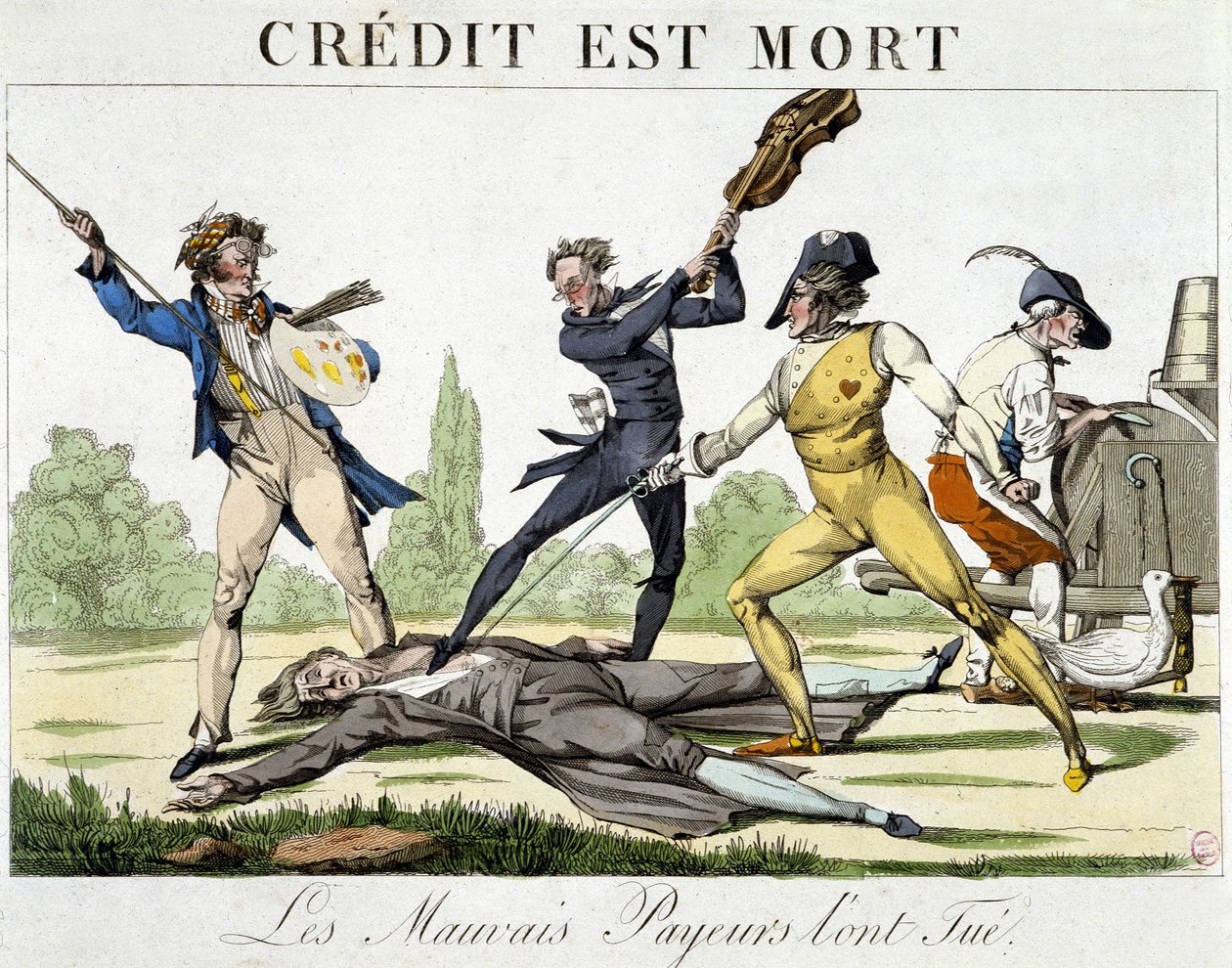 Kreditt døde: dårlige betalere drepte den - karikatur rundt 1820 av Unknown artist