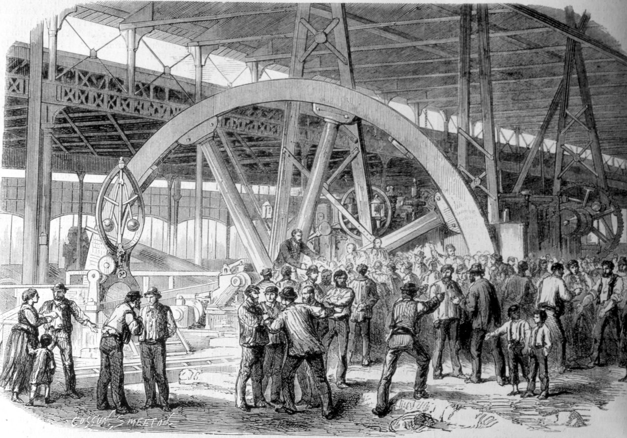 Creusot streik. En forlikning av arbeidere i verkstedene, på tidspunktet for lønn. 1800-tallet. av Unknown artist