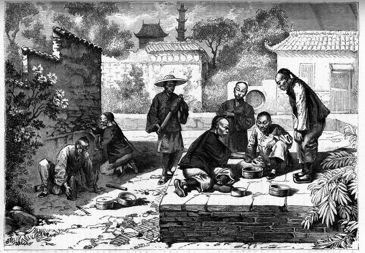 Cricket fight in Pekin, China. Engraving in “The Youth Journal” av Unknown artist