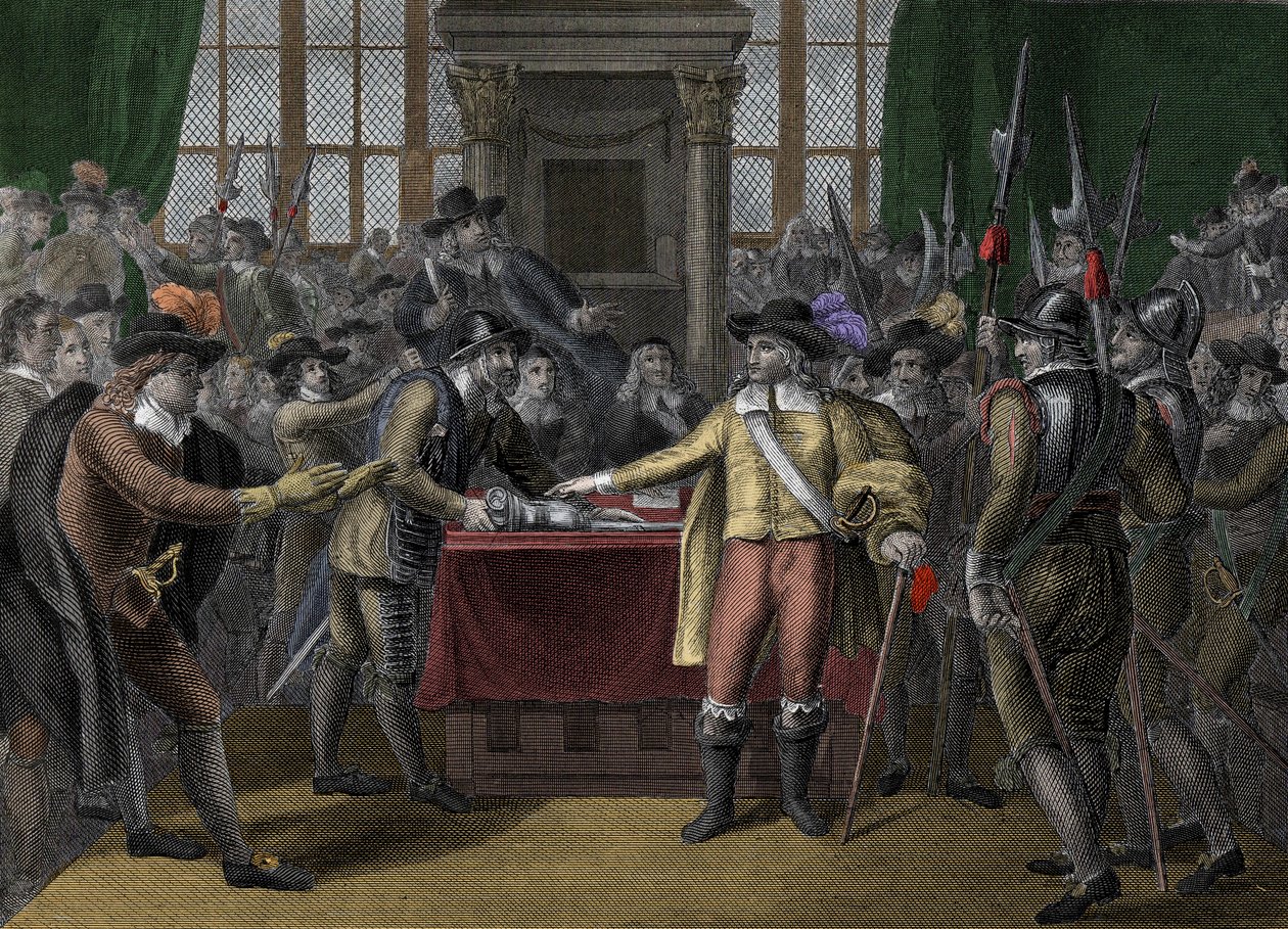 Cromwell oppløser det lange parlamentet - The Rump Parliament - Oliver Cromwell (1599-1658) oppløser det britiske parlamentet av Unknown artist