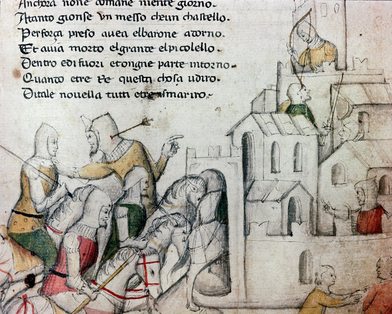 Kryss som angriper en maurisk festning Illustrasjon for det toskanske diktet "" Febusso e Breusso" Manuskript MS.B.R.45. Firenze fra 1400-tallet, Nazionale Biblioteca av Unknown artist