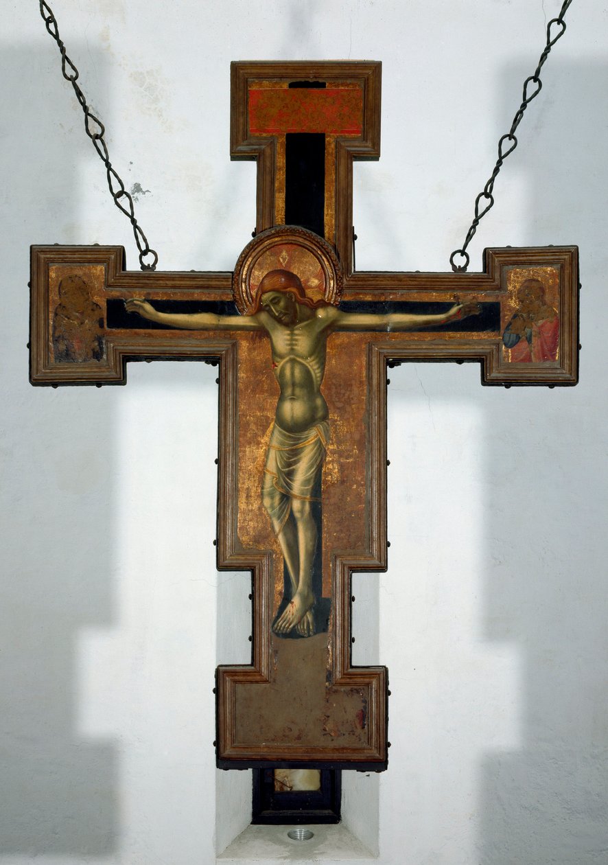Korsfestelse Anonymt tremaleri på baksiden av et kors. Varazze fra 1400-tallet, Cappella del Castello Invrea Italia av Unknown artist