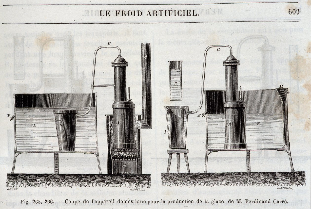 Skjæring av husholdningsutstyr for produksjon av is, av Ferdinand Carre - i "" Les wonders de l