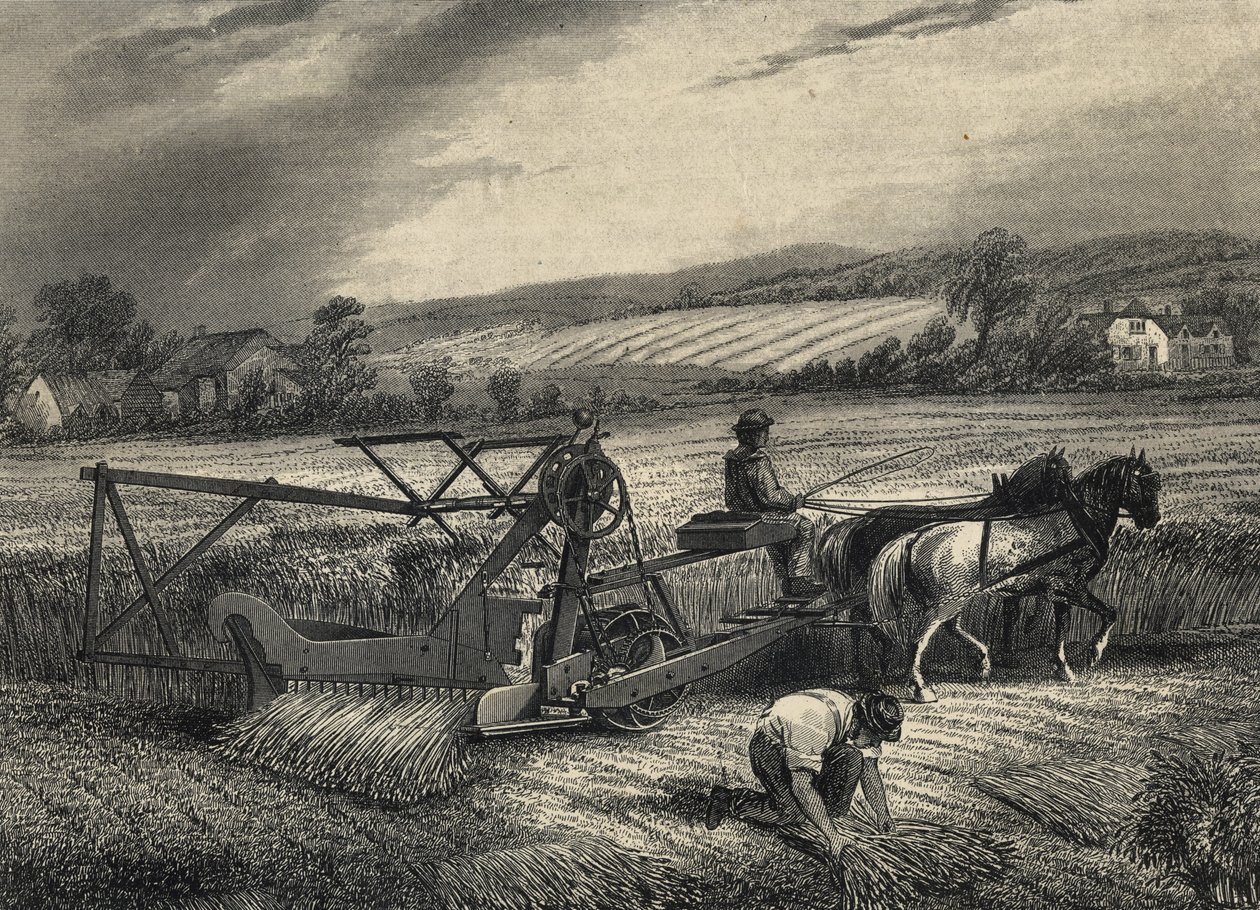 Cyrus McCormicks høstemaskin fra 1831, utstilt på Crystal Palace-utstillingen i 1851. av Unknown artist