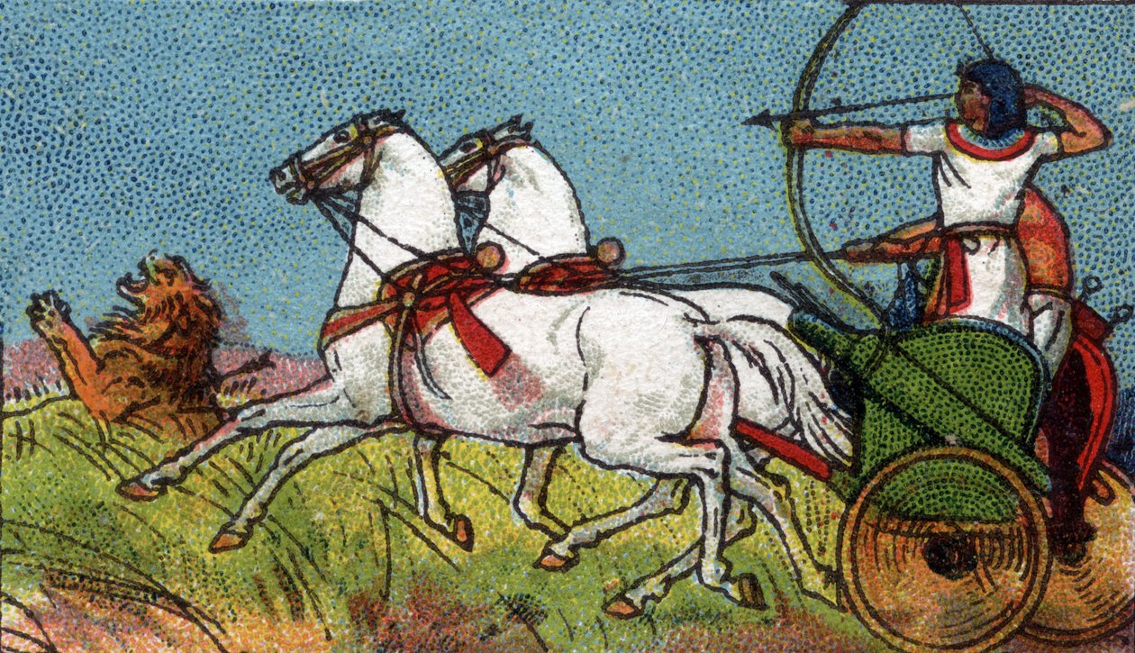 Dagligliv i det gamle Egypt: en farao som jager løven, begynnelsen av det 20. århundre (kromo) av Unknown Artist
