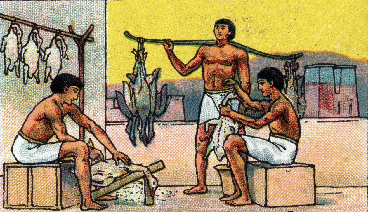 Dagligliv i det gamle Egypt: avl og tilberedning av gjess i salting, begynnelsen av 1900-tallet (kromo) av Unknown Artist