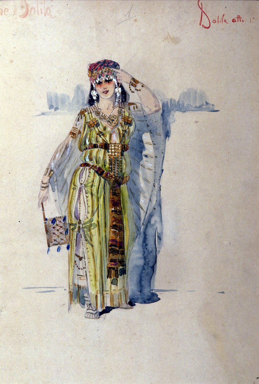Dalila-kostyme for første akt av operaen "" Samson og Dalila"" av Camille Saint Saens (Saint-Saens). 1877 av Unknown artist
