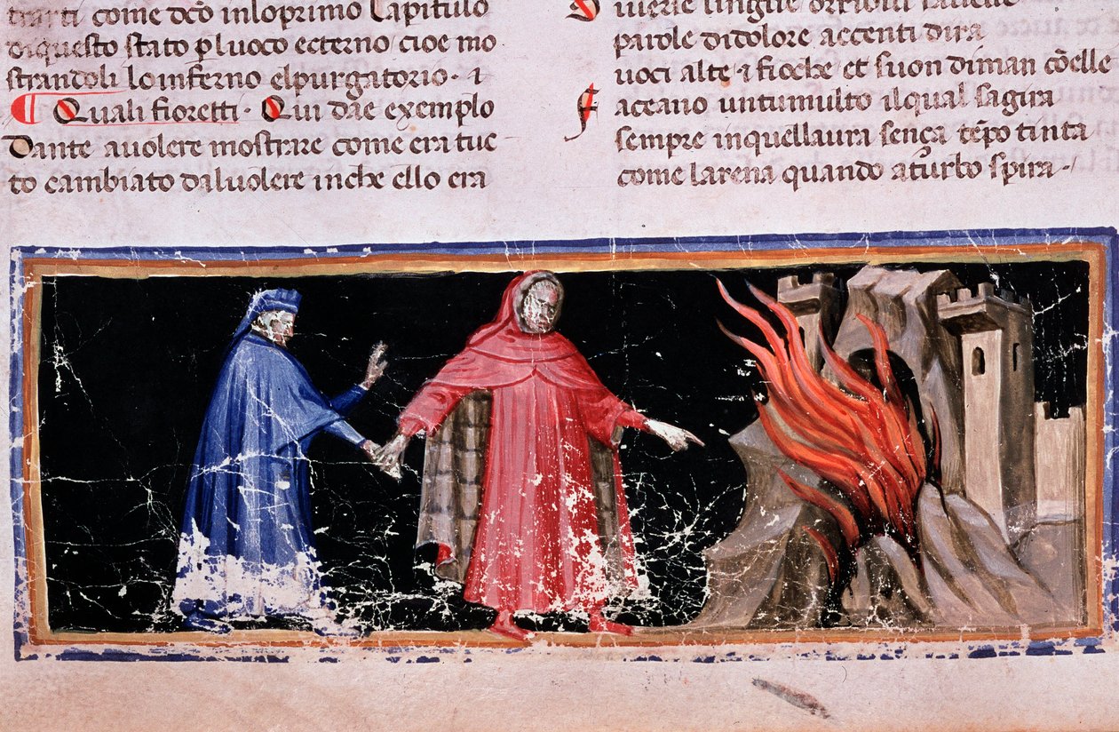 Dante og Virgil får helvetes porter (sang 3 av Hell, i den guddommelige komedie) - miniatyr av Unknown artist