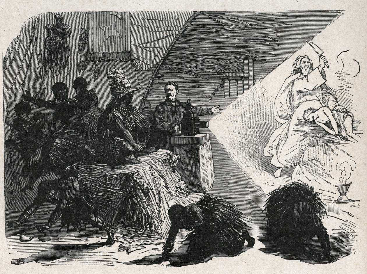David Livingstone (1813-1873) skotsk misjonær og oppdagelsesreisende med den magiske lykten i Balonda. av Unknown artist