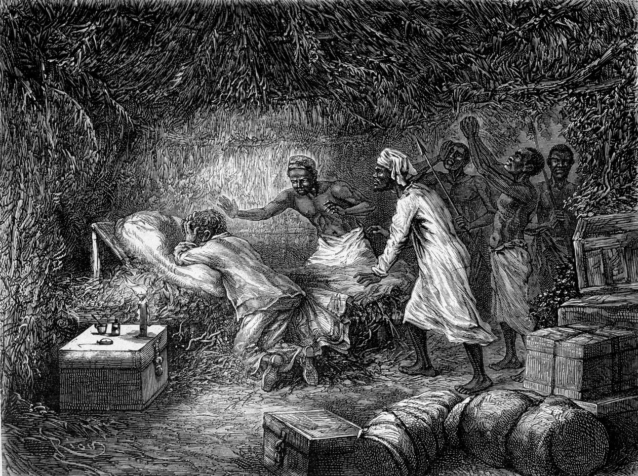 David Livingstone døde av dysenteri i landsbyen Tchitammbo i 1873 - "" Livingstones siste reise 1866-1873"" i "" Tour du Monde"", 2. sem. 1875 av Unknown artist