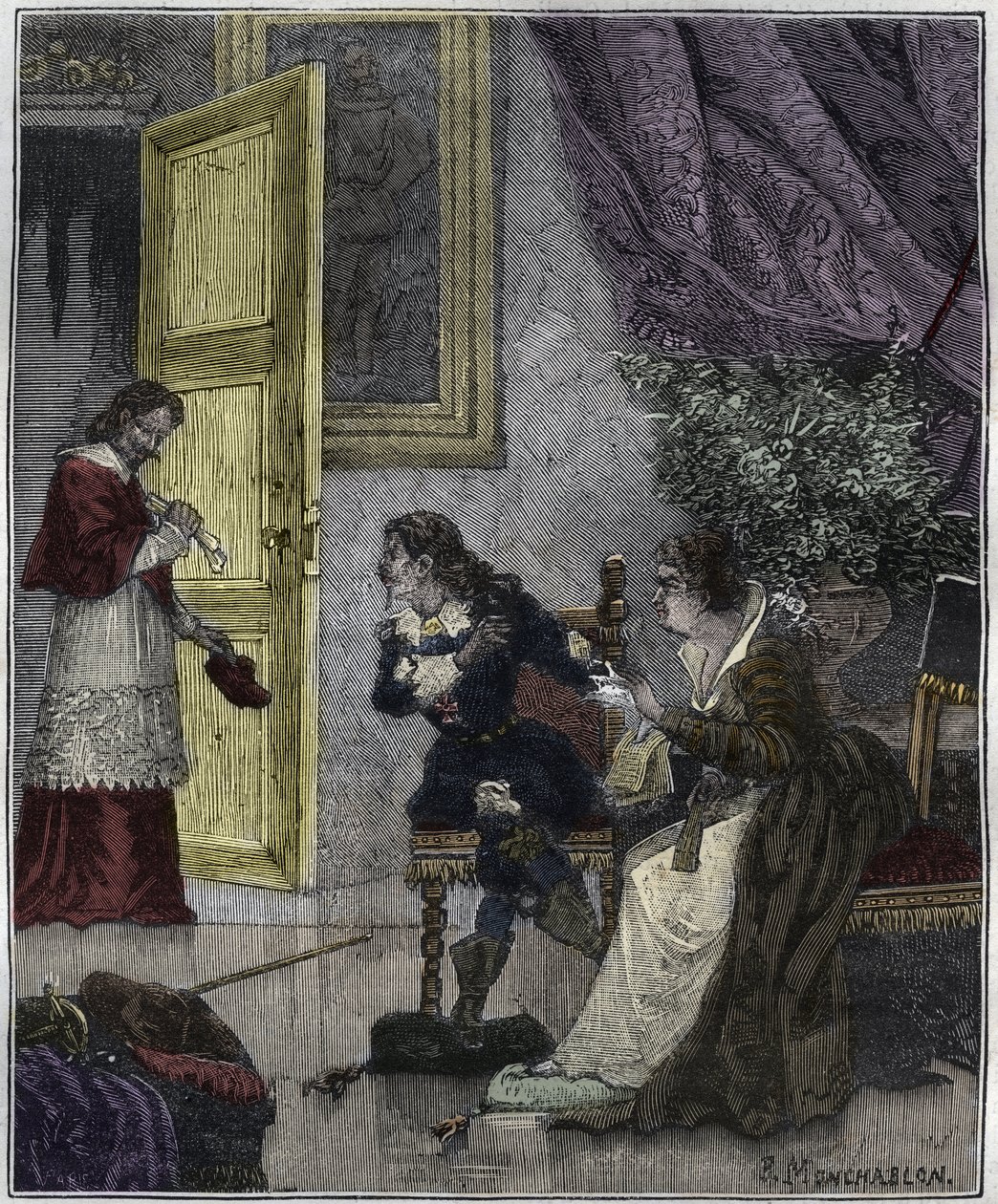 Dupesnes dag - Journee des Dupes 1630- På den tiden da Marie de Medicis forsvarte sin sak, kom kardinal Richelieu - illustrasjon i "Paris gjennom århundret" av Knee-Lac av Unknown artist