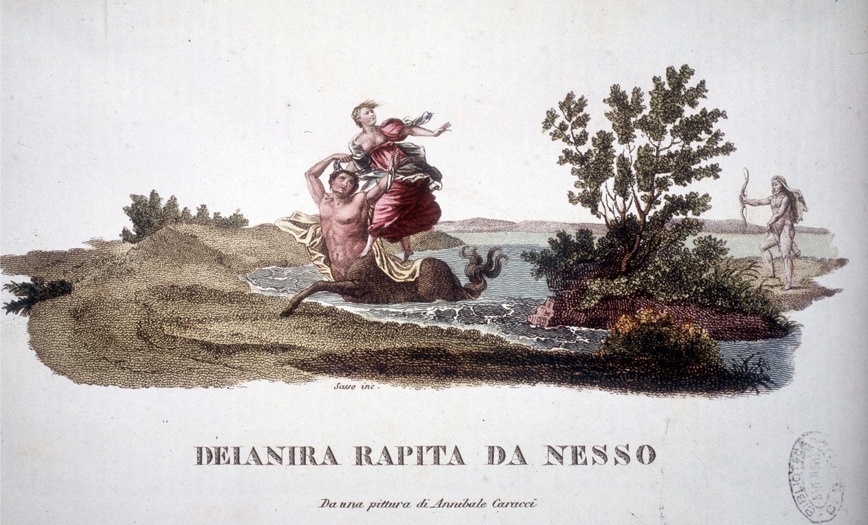 Deanire fjernet av kentauren Nessus (Nessos) - gravering av Unknown artist