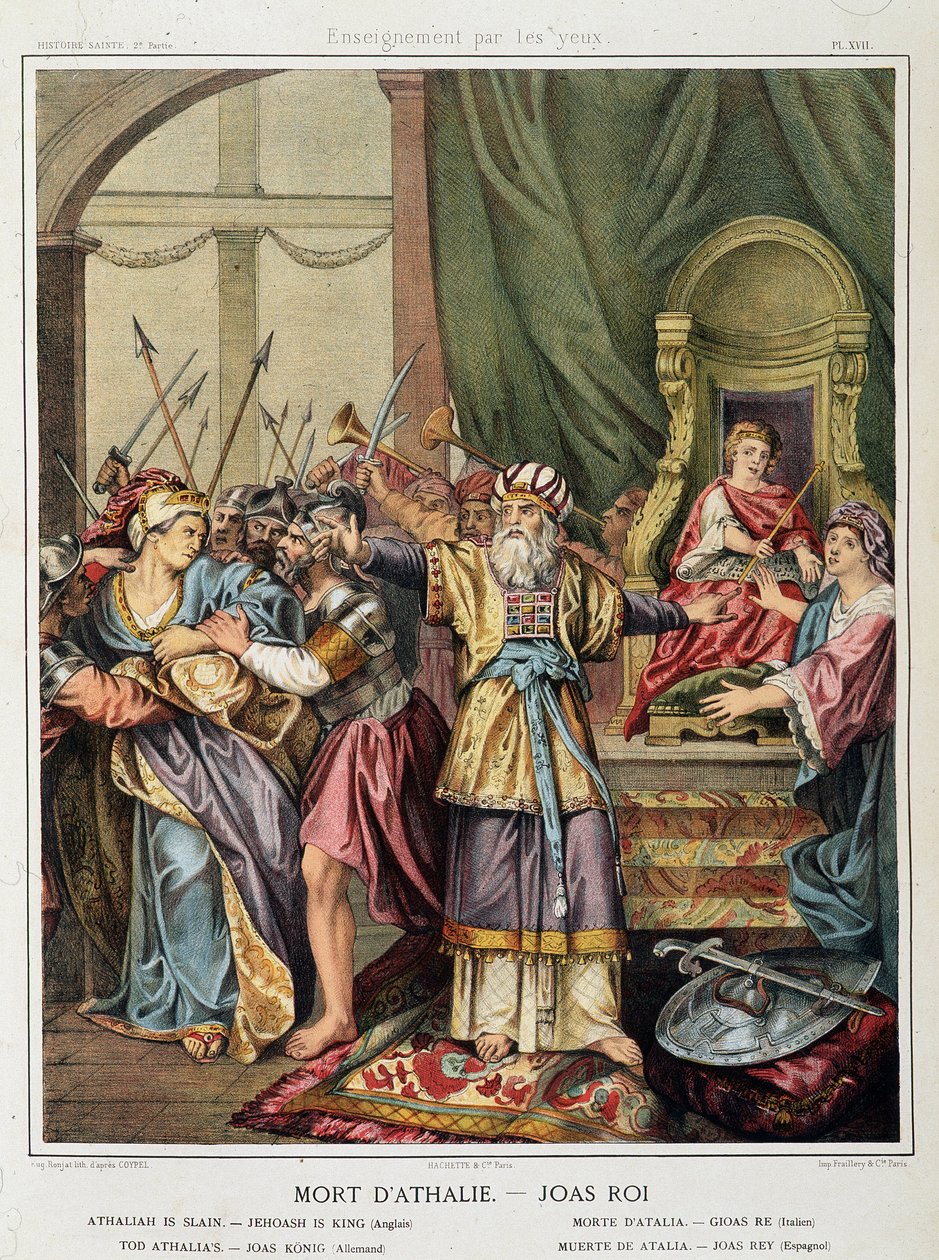 Athalies død - Joas (Jehoash) konge i ""Hellig historie"", red. Økse av Unknown artist