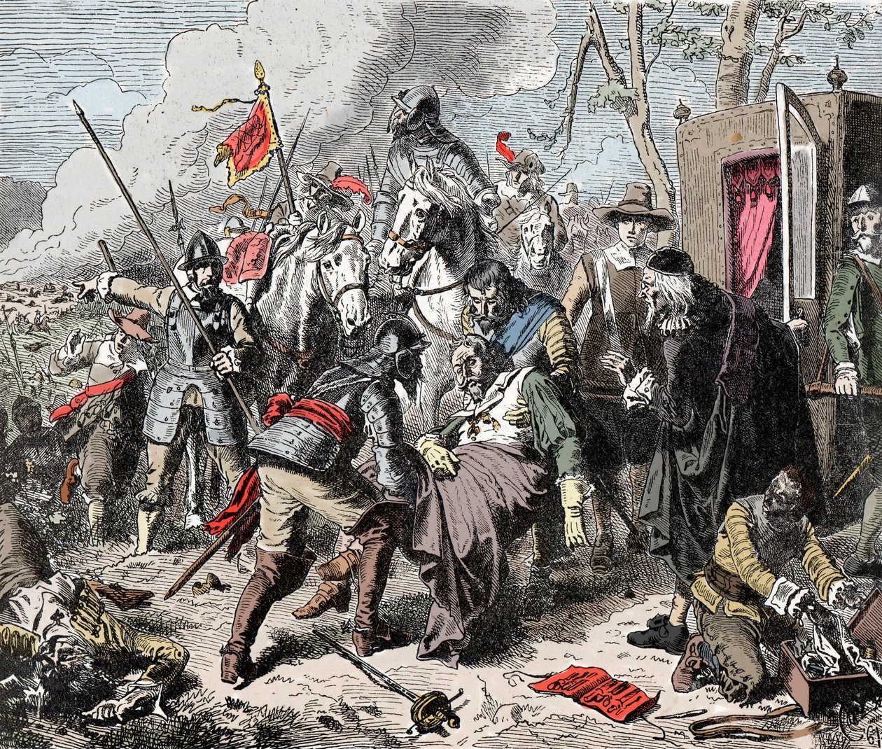 Jean T'Serclaes, grev av Tilly (1559-1632) døde under slaget ved Rain am Lech i 1632 under trettiårskrigen - gravering på slutten av 1800-tallet - av Unknown artist