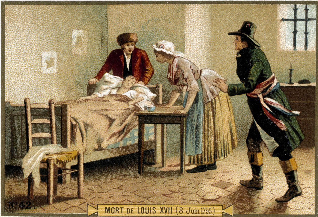 Ludvig XVIIs død (08.06.1795). 1800-talls kromolitografi. av Unknown artist