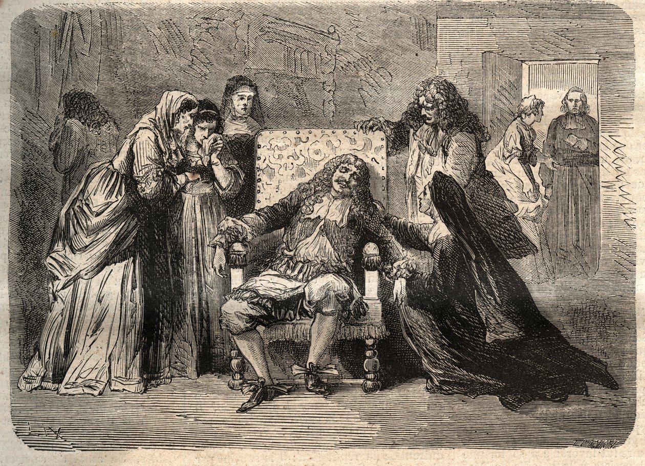 Death of Moliere - Death of Jean Baptiste (Jean-Baptiste) Poquelin, dit Moliere (1622-1673), 17. februar av Unknown artist
