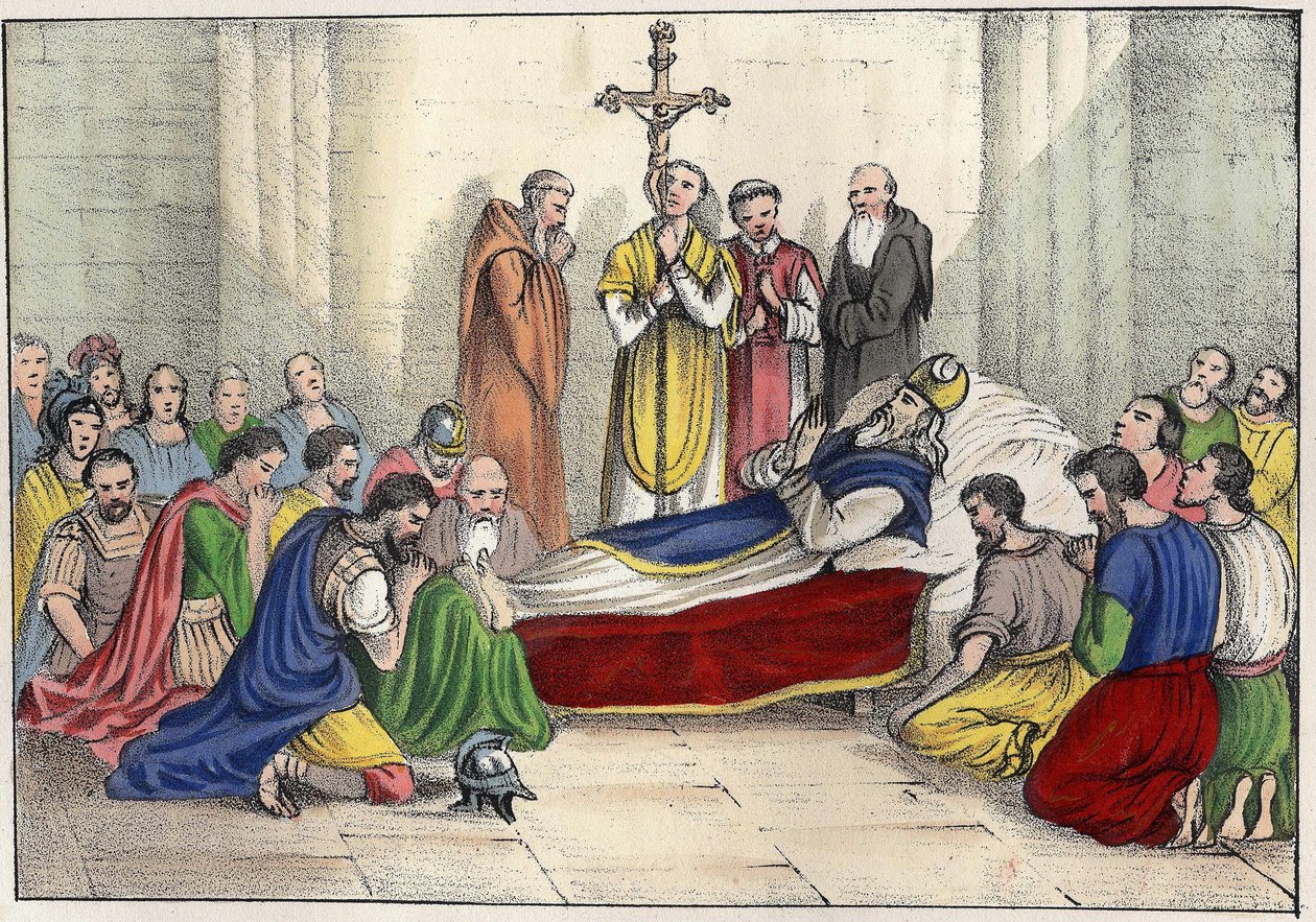 Saint Augustins død (354 - 430). Gravering i "" Old and Modern Algeria"" av Léon Galibert. Italiensk utgave i 1846 farge. av Unknown artist