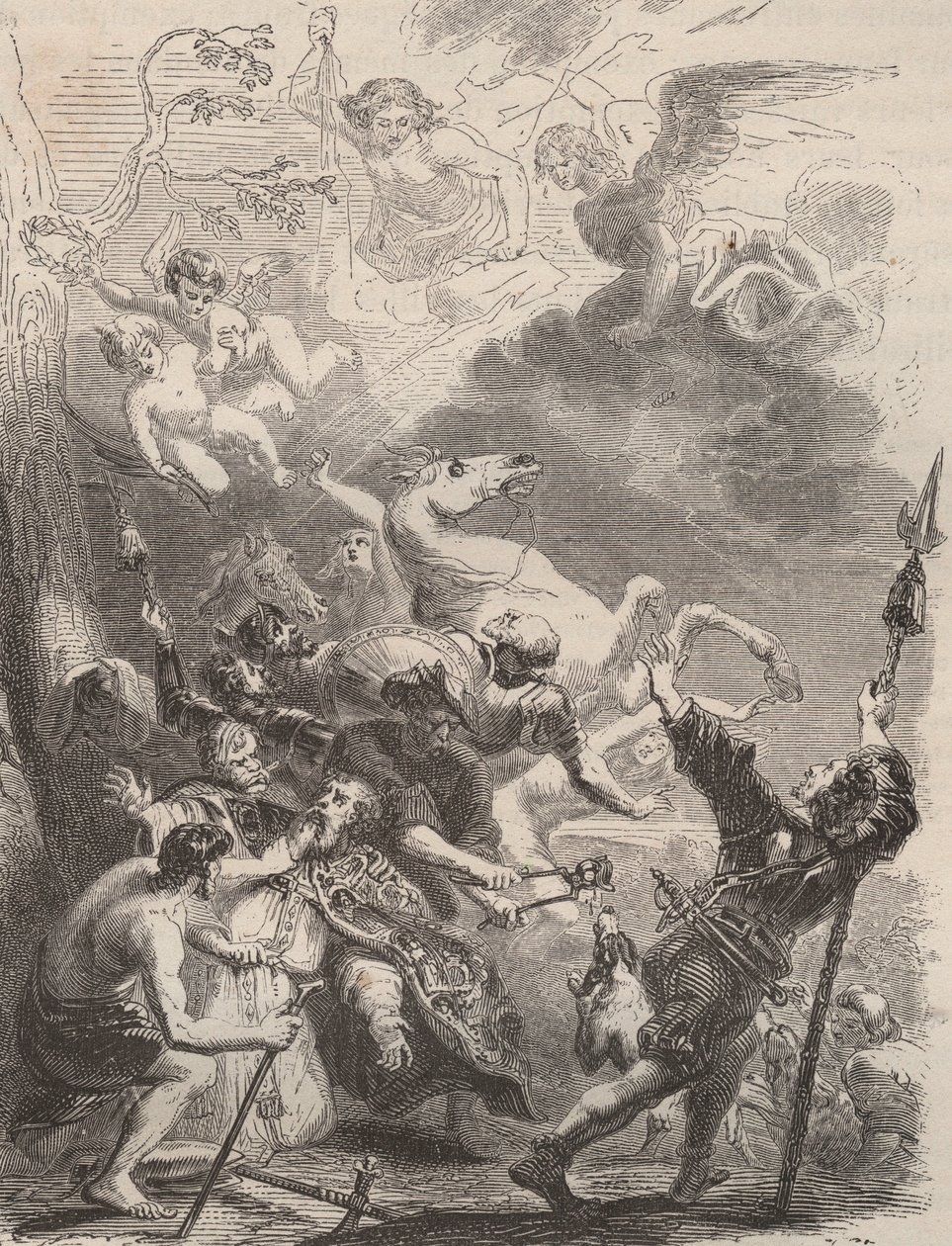 Død av Saint Lievin den store (Livin, eller Lebwin eller Livinus) som evangelist av Flandern, martyrdøden i 657/663. Gravering fra 1868 i «Histoire de Belgique fra primitiv tid til slutten av regne av Leopold I»» av Theodore Juste (1818-1888). Privat av Unknown artist