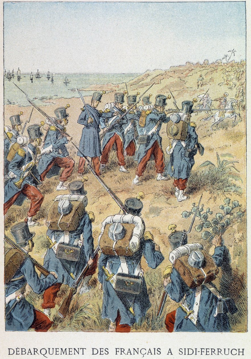 Landing av franskmenn ved Sidi - Ferruch, Algerie, 14. juni 1830 - i "" Histoire de France"" av Unknown artist
