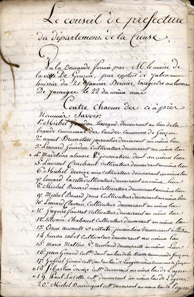 Deliberasjon av prefekturrådet i Guéret (Creuse) av 23. april 1823 av Unknown artist