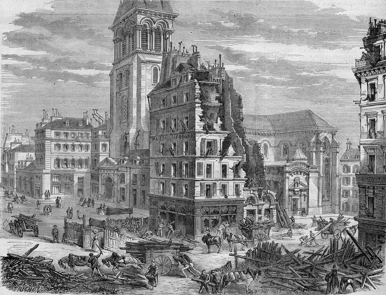 Riving av Place Saint Germain des Pres, for piercing av Rue de Rennes i 1867. av Unknown artist