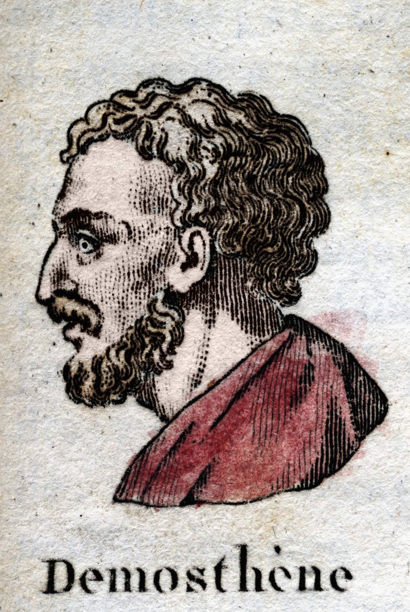 Demosthenes, på gammelgresk Demosthenes (Athen -384 - Calaurie -322), en av de store loftfortalerne, athensk politiker. av Unknown artist