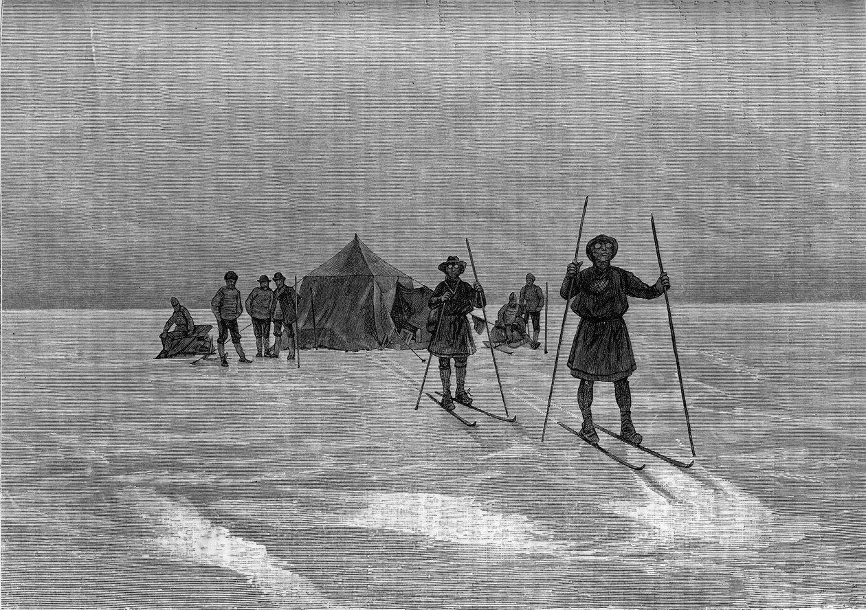 Avgang fra Laponene på Grønlandsisen. Gravering i "" Le Journal de la jeunesse"" av Unknown artist
