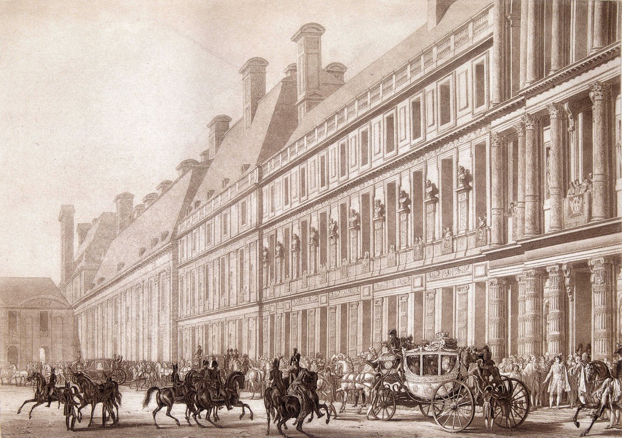 Avreise fra Napoleon du Louvre, for hans kroning. av Unknown artist