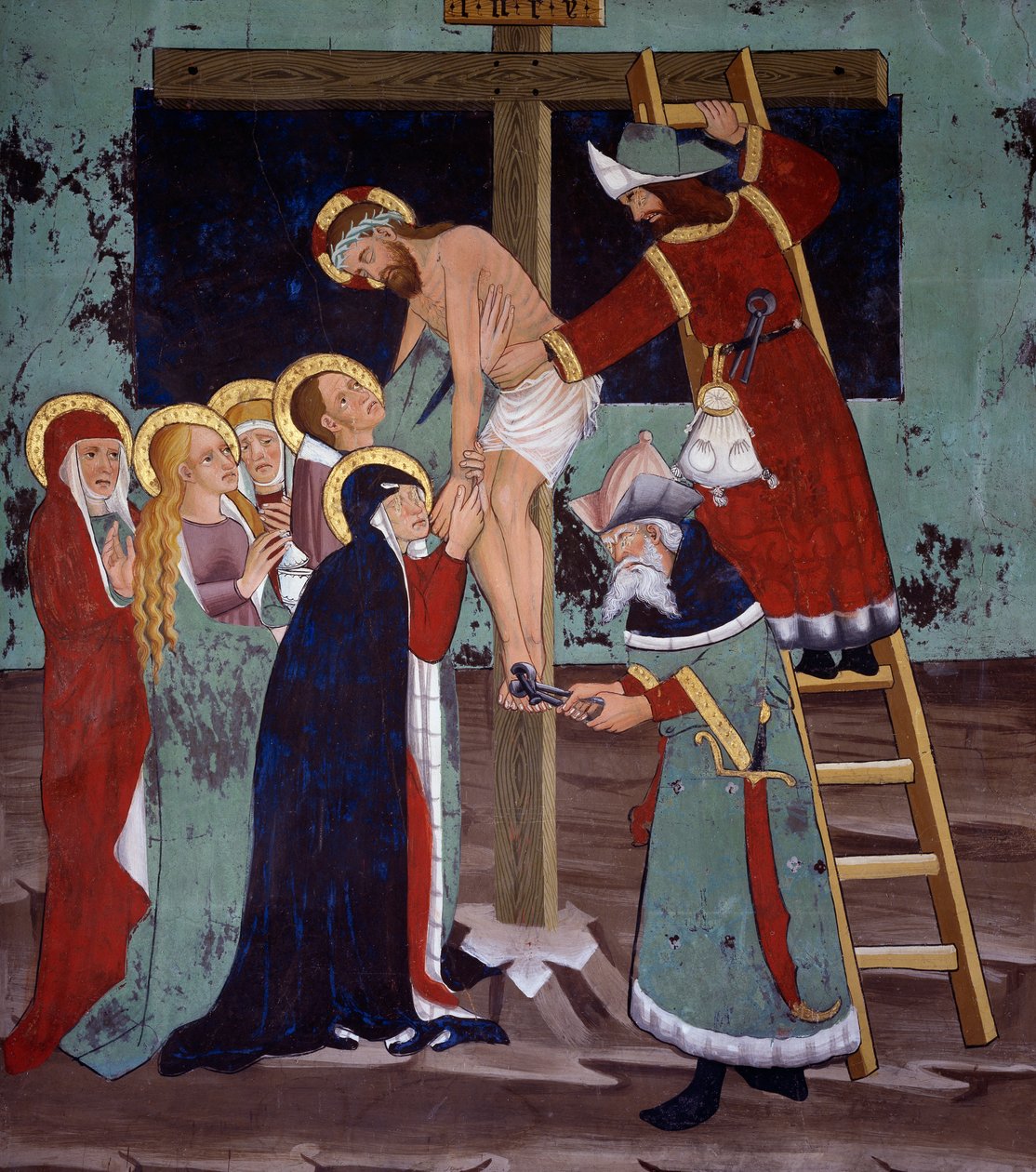 Deponering, Kristi liv (1400-tallet), fresker, St. Sebastian-kapellet, Villard-de-Lans, Rhone-Alpes, Frankrike. av Unknown artist