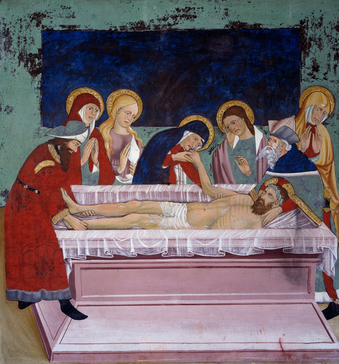 Avsetning i graven, Life of Christ (1400-tallet), fresker, kapellet St Sebastian, Villard-de-Lans, Rhone-Alpes, Frankrike. av Unknown artist