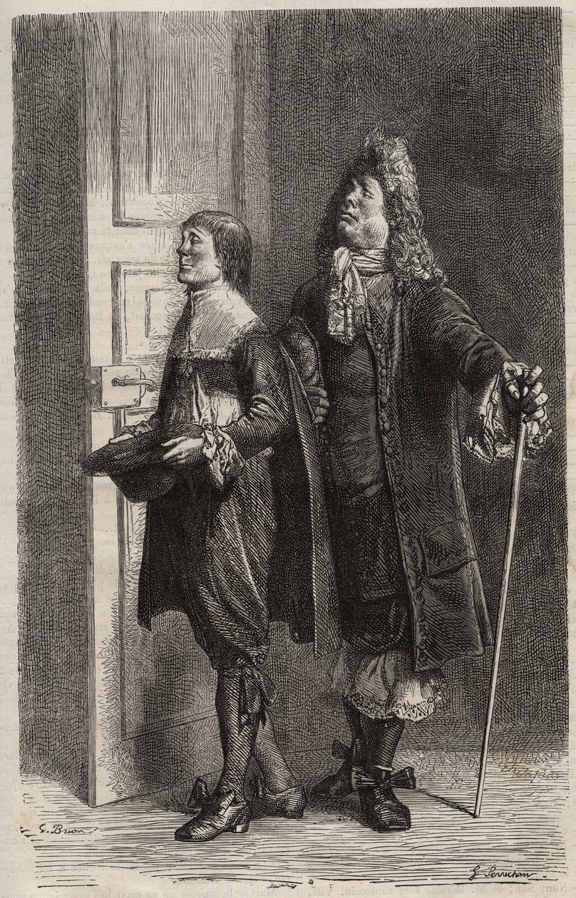 Diafoirus pere et fils - gravering for "" The Imaginary Malad"" av Jean Baptiste Poquelin dit Moliere (1622-1673) (The Imaginary Invalid) av Unknown artist