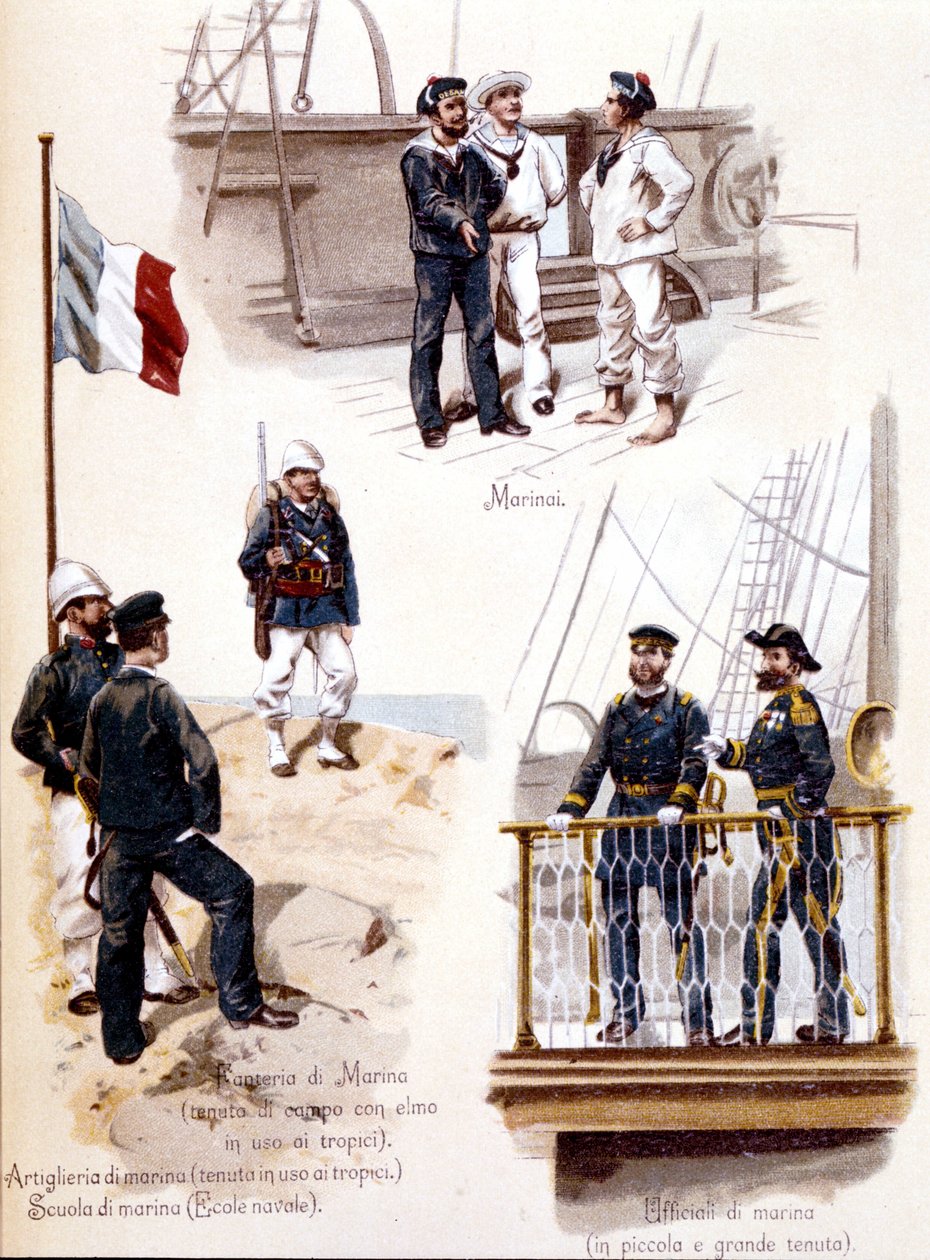 Ulike uniformer fra den franske marinen rundt 1860 av Unknown artist