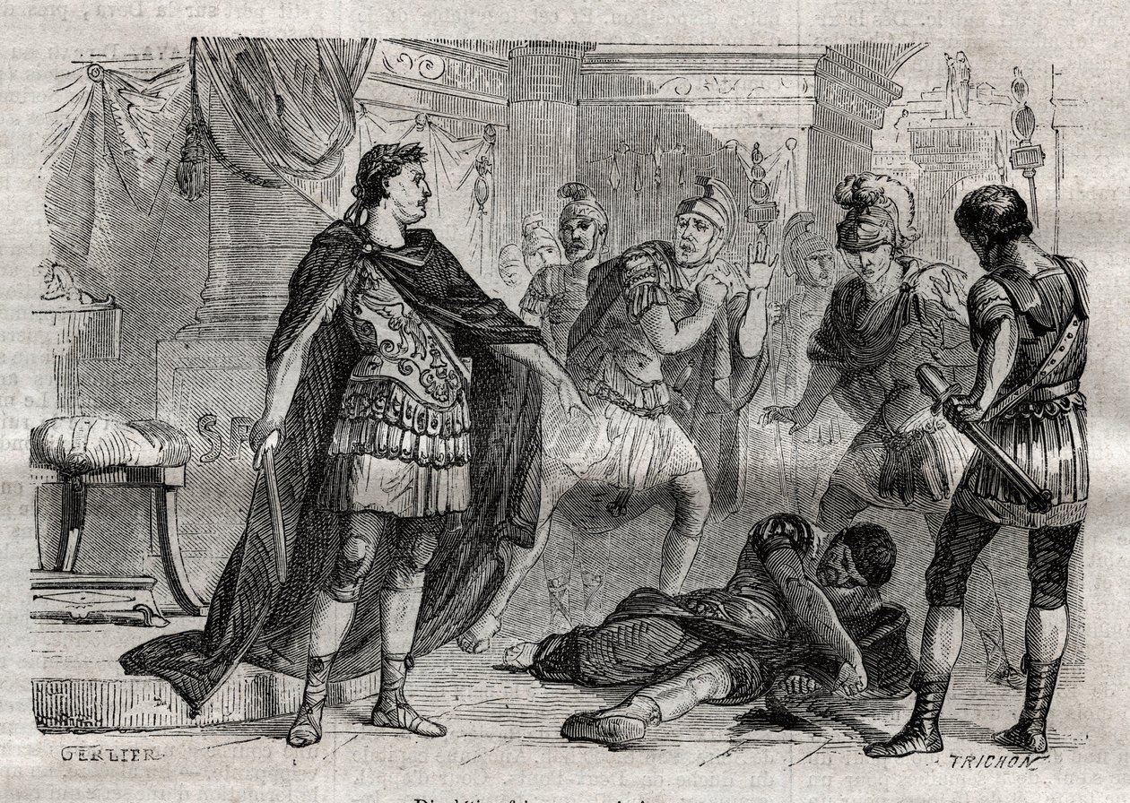 Diocletian (Caius Aurelius Valerius Diocletianus Augustus) (244-311) døende Lucius Flavius Aer - gravering i "" Dictionnaire populaire illustrious" - 1864 - av Joseph December og Edmond Allonier - av Unknown artist